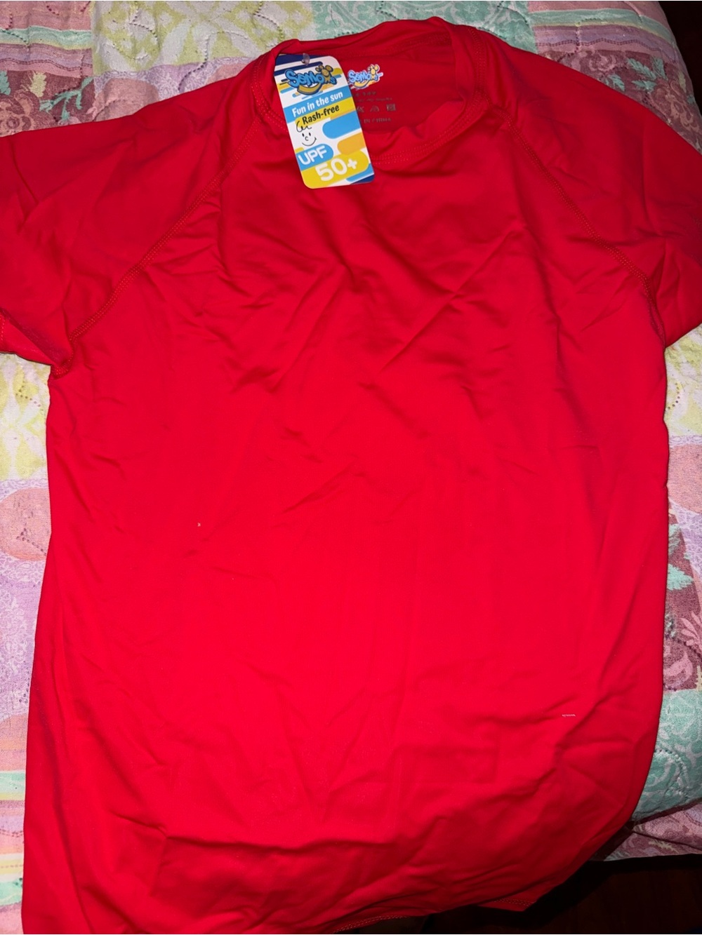 Kids UPF 50+ Short Sleeve Swim Tee - Red